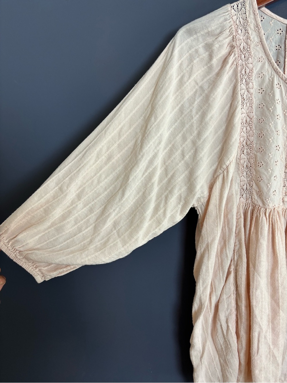 Lucky Brand Lace Yoke Tunic Top Cotton Viscose Peach Whip Medium Cottage Prairie - Picture 13 of 14